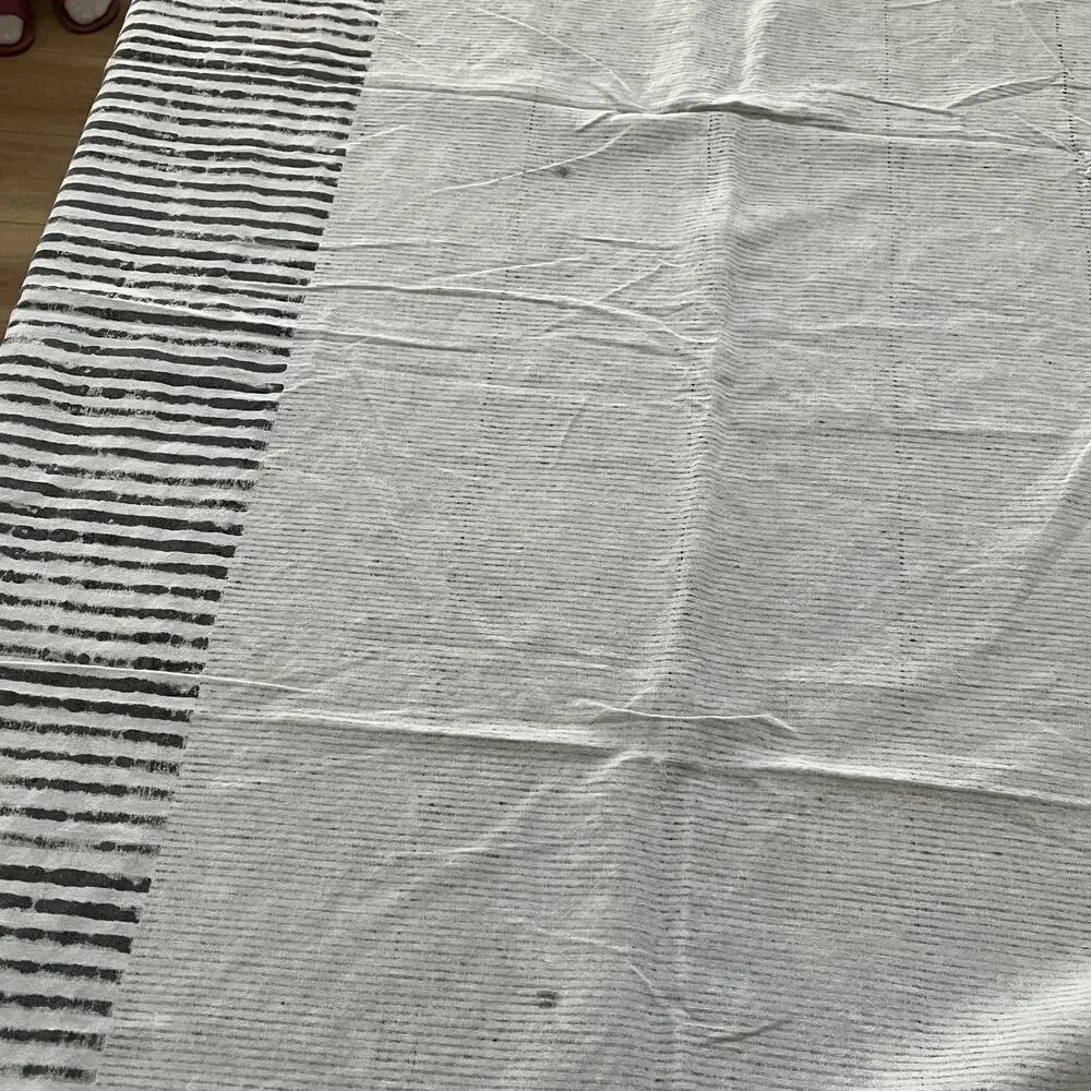4 CB2 Block Printed Stripe Panel Gray Linen Blend Curtains 48